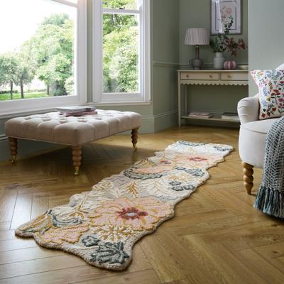 Wollteppich FLAIR RUGS "Daphne Floral, 100% Wolle auch als Läufer", pink, B:60cm H:10mm L:230cm, Wolle, Teppiche, organischen Blumenmotive, Wohnzimmer, Schlafzimmer, Esszimmer