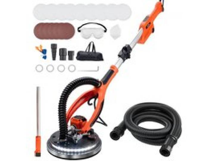 VEVOR Trockenbauschleifer 950 W, Deckenschleifer mit 255 mm Schleifteller, Langhalsschleifer mit 1000–2300 U/min Drehzahl, Doppelwandiger LED, Ausziehbarem Griff, 15 Schleifscheiben, Staubschlauch