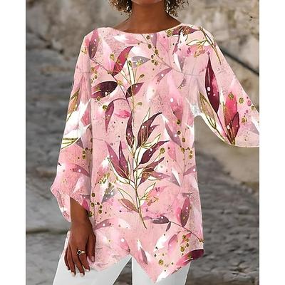 Damenbluse Langarm Asymmetrischer Saum Ombre Bohemia Täglich Hawaiianisch V-Ausschnitt Reguläre Oberteile Täglich Urlaub Strand Kleidung Asymmetrischer Saum Pink Himmelblau Staubiges Blau Grün Sommer