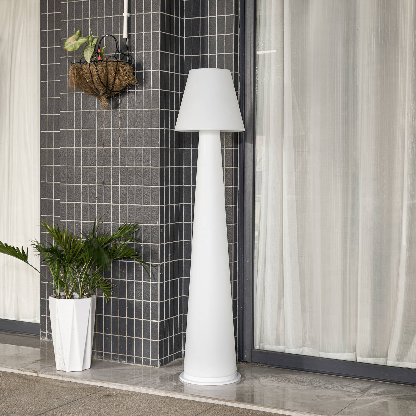 Lucande Gauri rechargeable battery LED patio light, white, 153 cm, IP44 Lucande, dimmable, White / opal, Plastic, Modern