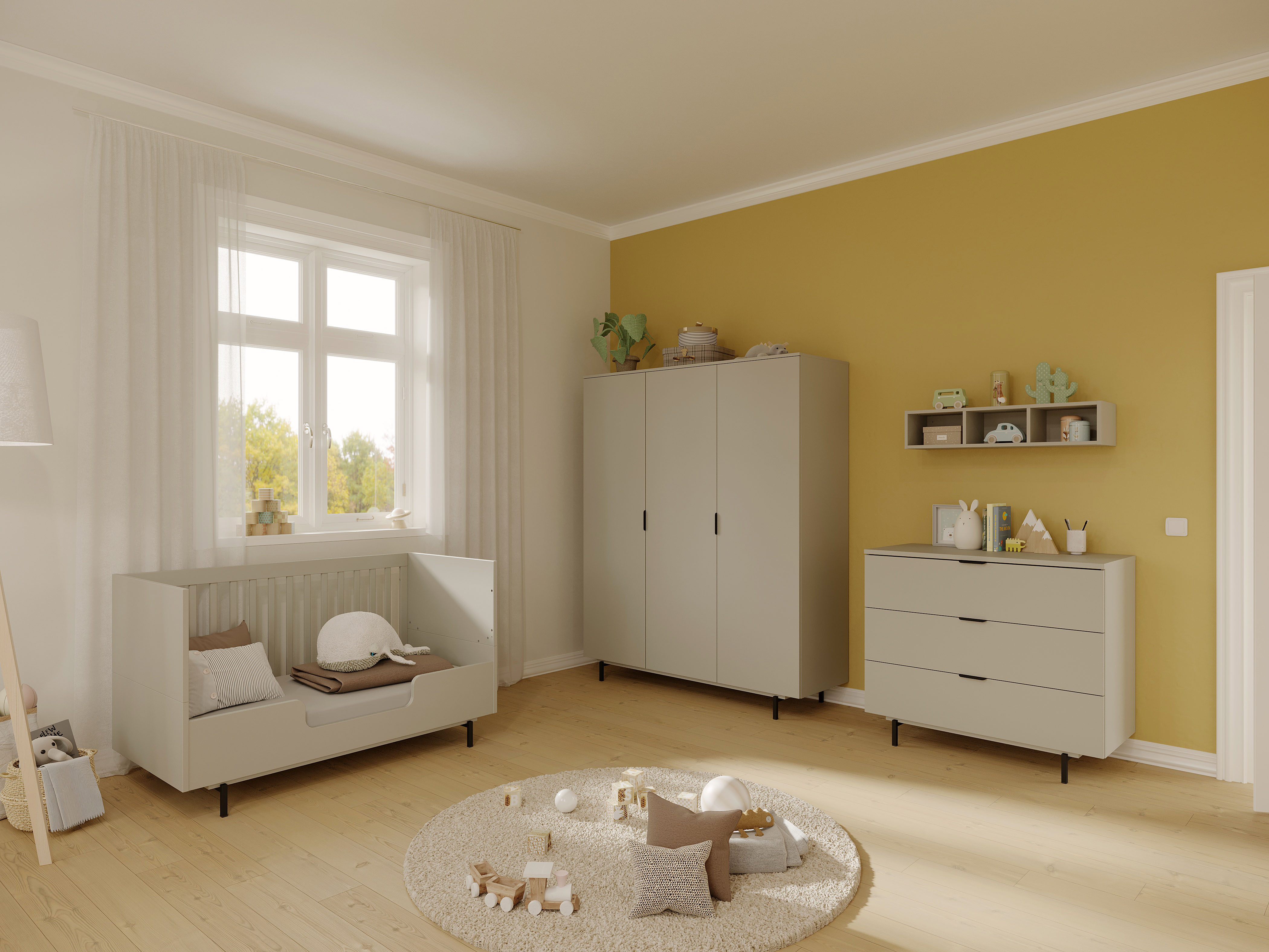 Kinderbett GERMANIA "Tomino in 2 Ausführungen", grau (steingrau, steingrau, steingrau), B:144cm H:87cm, Betten, Kinderbett, inkl. Umbauseiten, B/H/T 144/87/75 cm, belastbar bis 100 kg steingrau, steingrau, steingrau mit hoher Umbauseite, Höhe Bett: 87cm