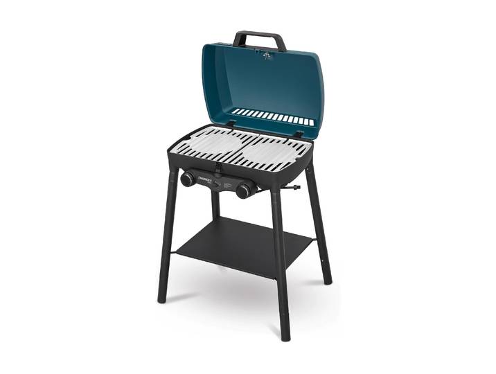Gasgrill ENDERS Explorer II Pro , schwarz (blau, schwarz), B:48cm H:81cm T:60cm, Grills, Gasgrill, Mobiler Gasgrill mit zwei Edelstahlbrennern und Aluguss-Haube