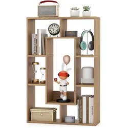 COSTWAY Bücherregal 60x20x90 cm mit 7 offenen Fächern & Kippschutz, freistehendes Würfelregal, Natur für Wohnzimmer & Büro