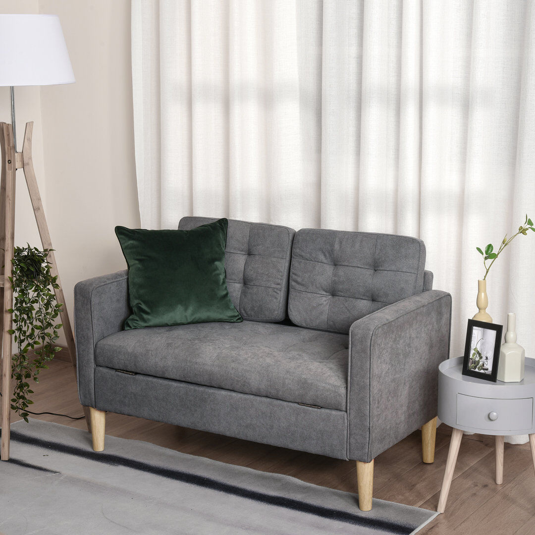 Mistana Saladin 2 Seater Storage Sofa Hidden Under Seat Storage Compact Grey Cotton Blend 78cm H X 117cm W X 62cm D