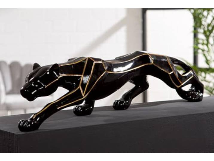 GILDE Figur Cheetah aus Kunstharz, glänzend metallische Optik, schwarz, 15x75x12 cm
