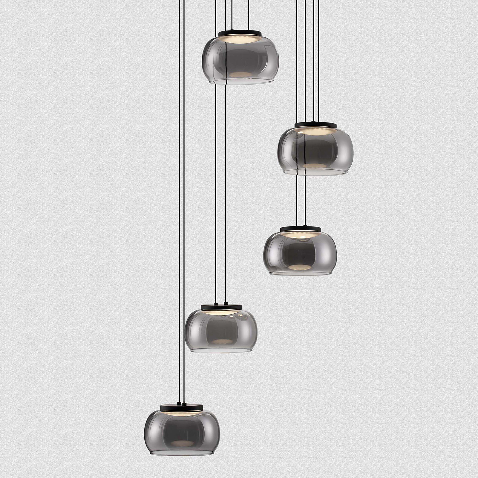 Lyora Moderne Hanglamp Bios 5-lichts Grijs/Zwart met Rookglas en Aluminium