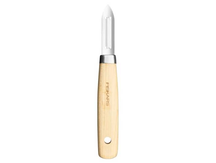 Fiskars Folken Éplucheur à Lame Fixe\, Éplucheur pour Fruits et Légumes Lame en Acier de Haute Qualité\, Manche en Bois d'Érable Certifié FSC\, 1075683