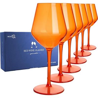 Inspired Finds MICHLEY Unbreakable Tritan Plastic Wine Glass Set Reusable Luxury Glassware For Parties, Outdoor Dining & Everyday Use 6pcs Orange