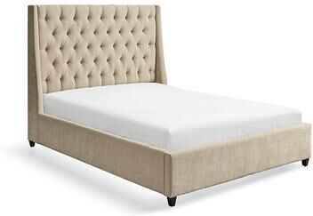 Grace Tufted Upholstered Platform Bed - Chenille Oatmeal, Queen - Grandin Road