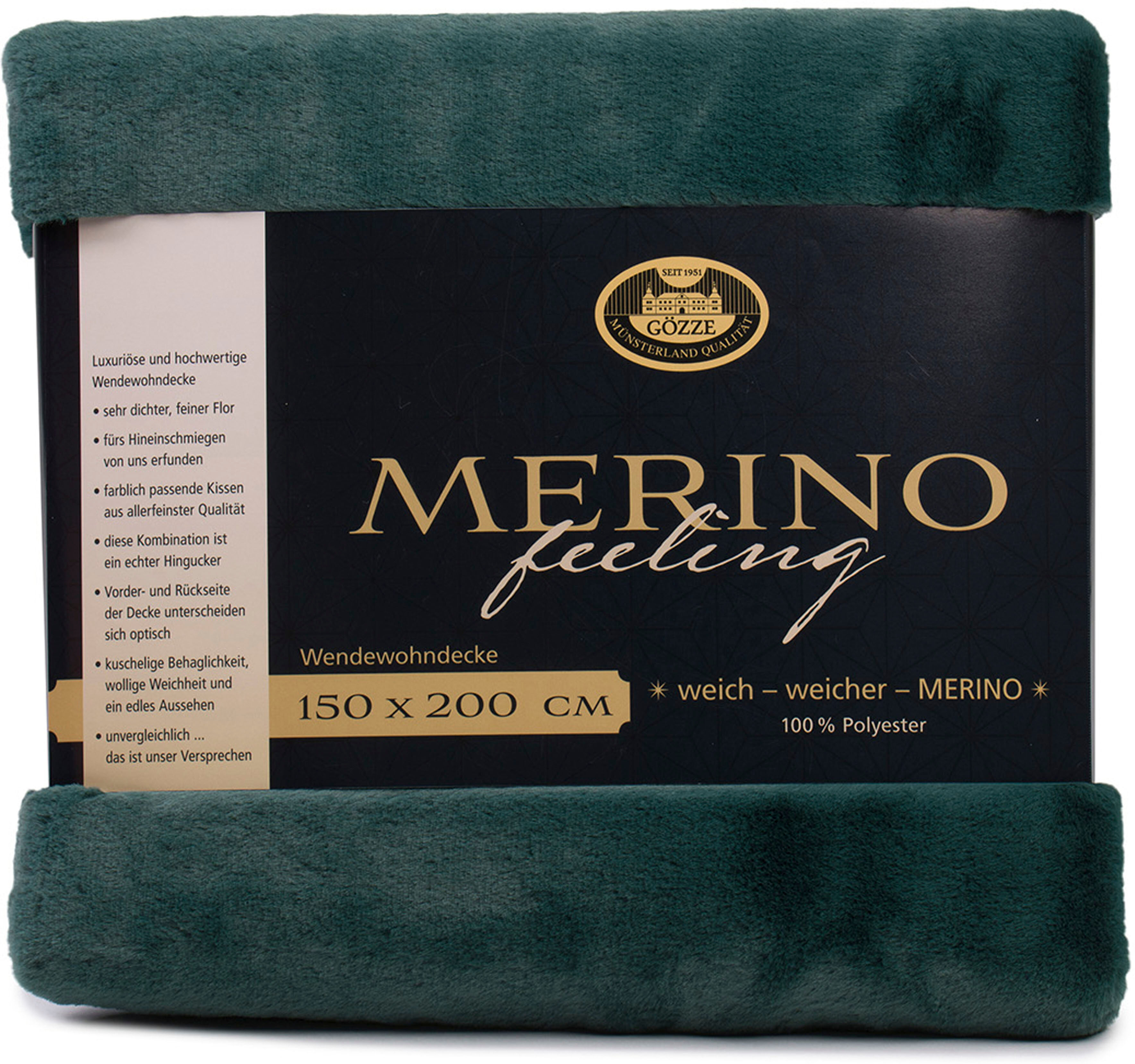 Wohndecke GÖZZE "Merino, kuschelig und weich", grün (dunkelgrün), B:150cm L:200cm, Polyester, Wohndecken, Wohndecke, kuschelig weich