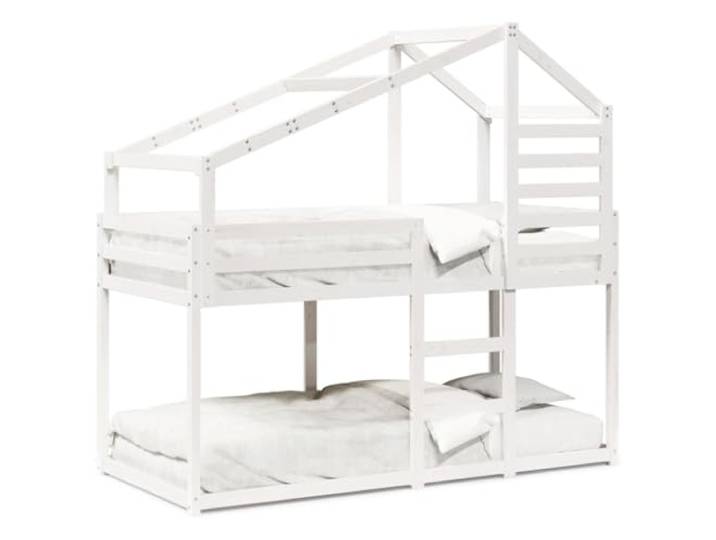 Makastle Etagenbett mit Dach 80x200 cm Weiß Massivholz Kiefer Lattenrost inklusive