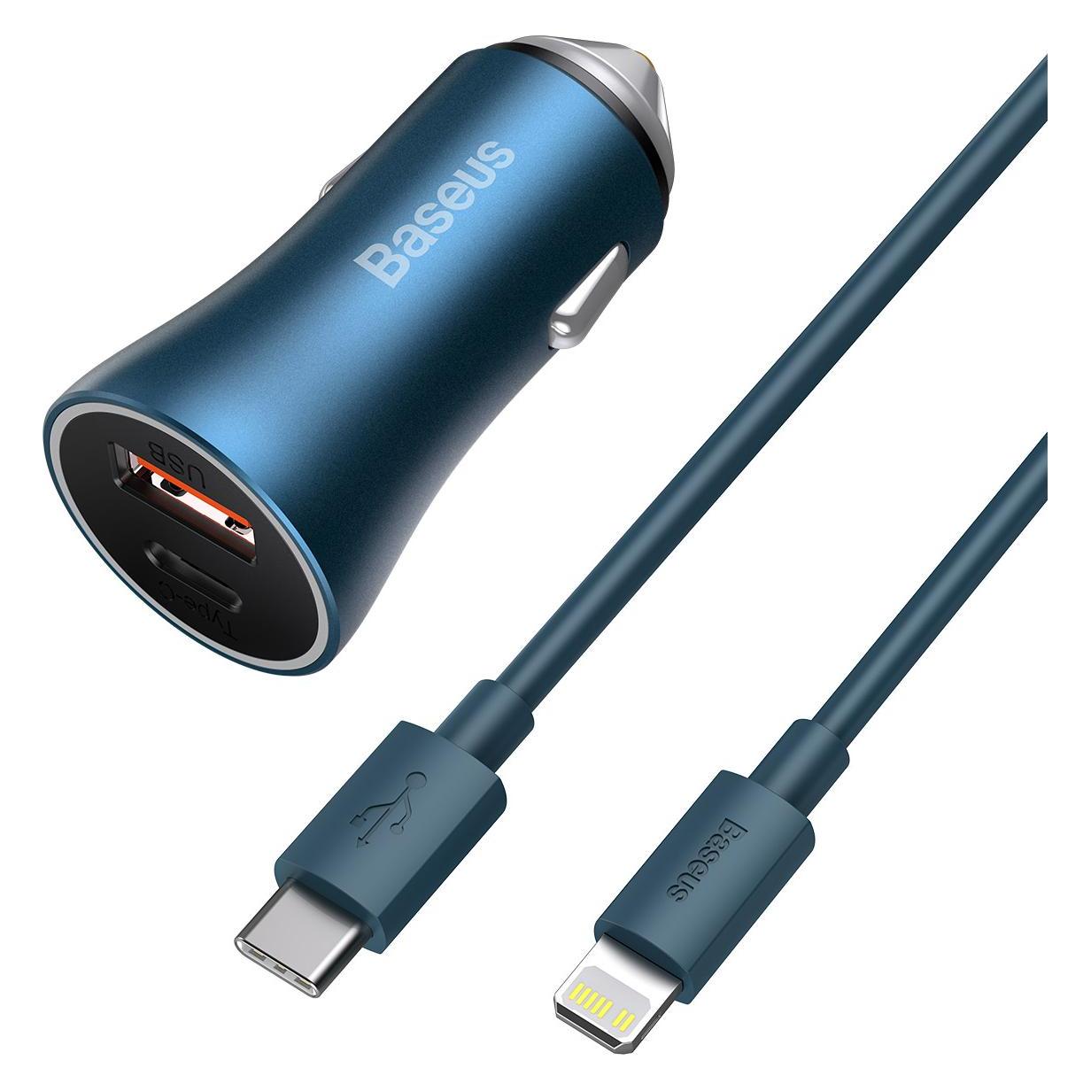 Baseus Golden Contactor Pro car charger, USB + USB-C, QC4.0+, PD, SCP, 40W (gray) (TZCCJD-0G)