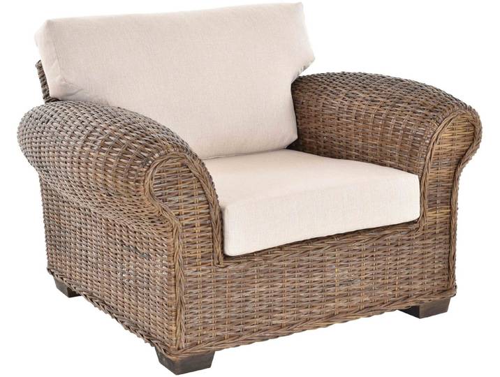 Krines Home Loungesessel Wohnzimmersessel Chester Lounge Rattansessel Wohnzimmer Natur, Rattan Sessel