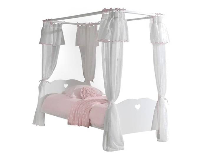 Pack - Lit à Baldaquin Enfant Sommier & Voile  Amori  90x200cm Blanc