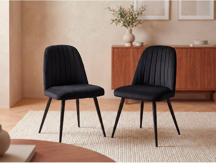 Stuhl 6er-Set - Samt & Metall - Schwarz - ELEANA