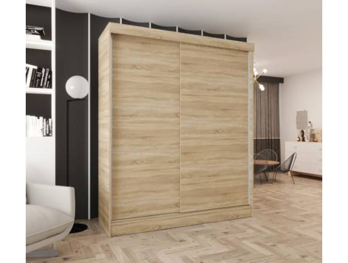 Kleiderschrank mit Schiebetüren 170cm breit Sonomaeich 170x205 cm 2 Kleiderstangen, Ohne Schubladen, MDF Platte, Inklusive Montageset, Mit Einlegeböden, Viel Stauraum, Praktische Aufteilung