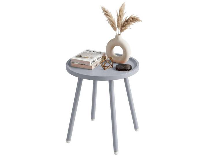 CLP Beistelltisch rund 40 cm Kunststoff Hellgrau, Metall, Rund, 40x45x40 cm, Wohnzimmer, Wohnzimmertische, Beistelltisch