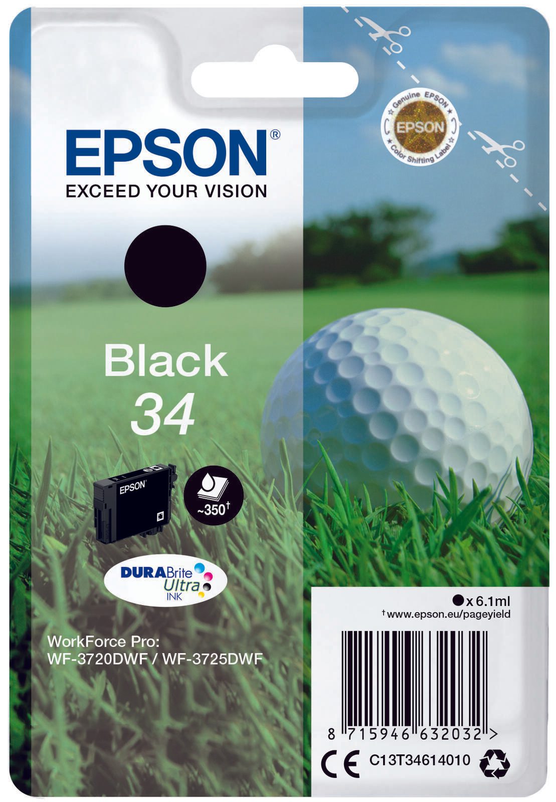 Epson Original 34 Golfball Druckerpatrone schwarz 350 Seiten 6,1ml (C13T34614010)