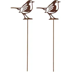 GARTENSTECKER Metall – Rostoptik Gartenfigur Rotkehlchen 2er-Set
