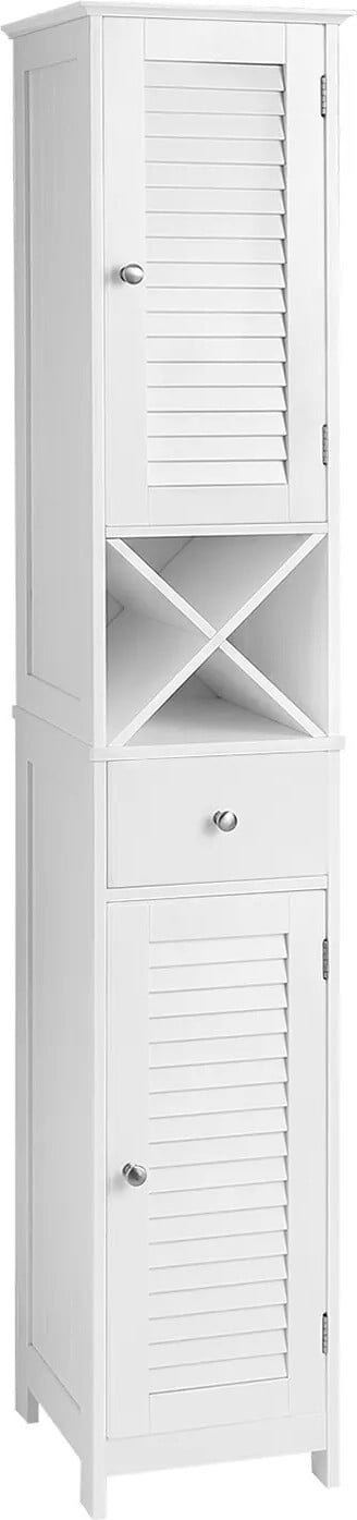 And OutdoorMatch Tyrell Badkamerkast - Hoge kast met 2 lamellendeuren en lade - Wit - B: 32 cm, D: 30 cm, H: 170 cm