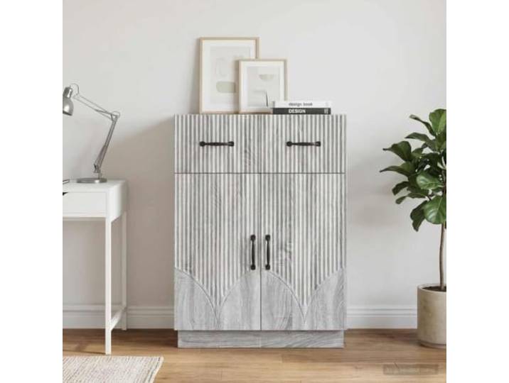 RJPLMFV Anrichte Sonoma, Grau, 66 x 34,5 x 87 cm, Holz, Technikholz Aufbewahrungsschrank aus Verbundstoff, Regale und Türen, für Wohnzimmer oder Esszimmer