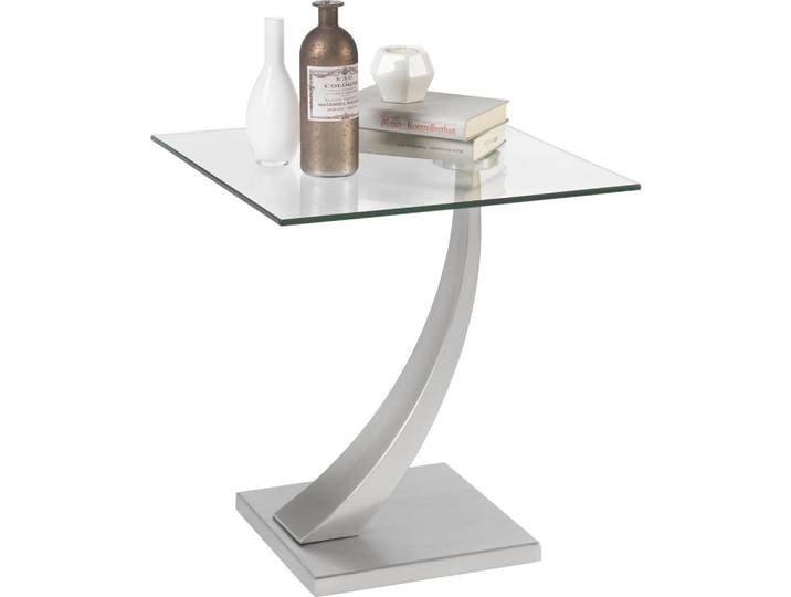 Xora Beistelltisch, Silber, Metall, Glas, quadratisch, eckig, Bodenplatte, 50x45.5x45.5 cm, Wohnzimmer, Wohnzimmertische, Beistelltische, Beistelltische Metall