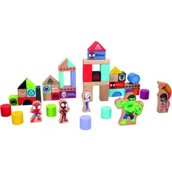 John 48755 Spidey & Friends 50-teiliges Set mit Holzbausteinen und Holzfiguren
