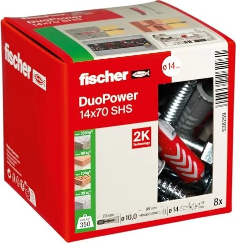 fischer DuoPower 14x70 S Dübel mit Schrauben 8 Stück