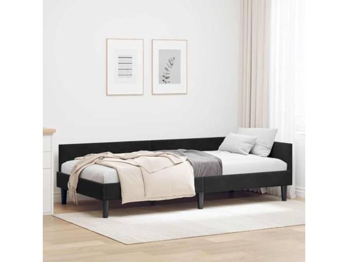 Owoxanthellate Eckbettgestell Schwarz Samt 90x200 cm L-Form mit Lattenrost Modernes Design Robust & platzsparend für Schlafzimmer Studio Wohnzimmer Gästezimmer