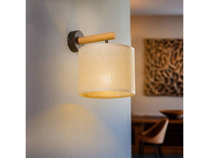 Wandlamp Deva Nature, textiel, hout dimbaar, hout licht, Woon-/ Eetkamer, Hout, Scandinavisch