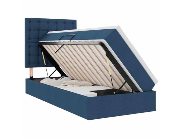 KKgypkn Bett mit Stauraum Polyester, Seitenliftbett mit Matratze, Stauraumbett Blau 90x200 cm