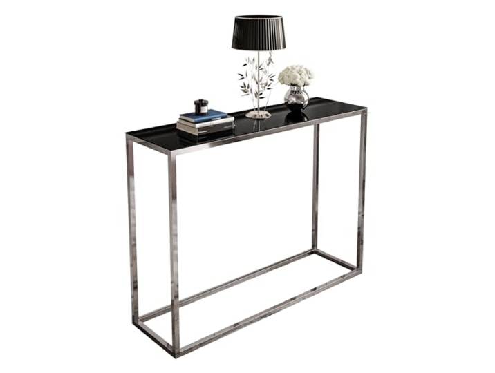 Lookway Konsolentisch MODERN Glass Chrom, Schwarzes Glas, Breite: 100 cm Glasplatte auf chromverchromtem Gestell, Beistelltisch / Flurtisch, 80 oder 100 cm breit