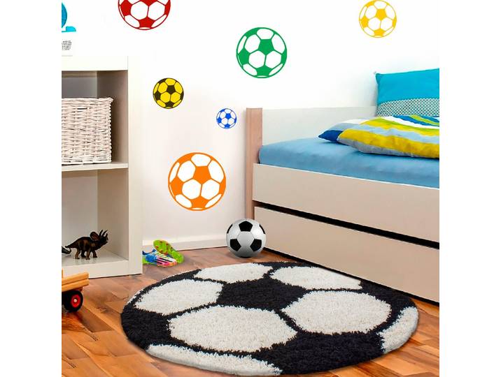 Kinderteppich AYYILDIZ TEPPICHE Fun 6001 Gr. 9, schwarz, H:30mm Ø:100cm, Kunstfaser, Teppiche, Kinderteppich, robuster Kurzflor, Fussball, Kinderzimmer