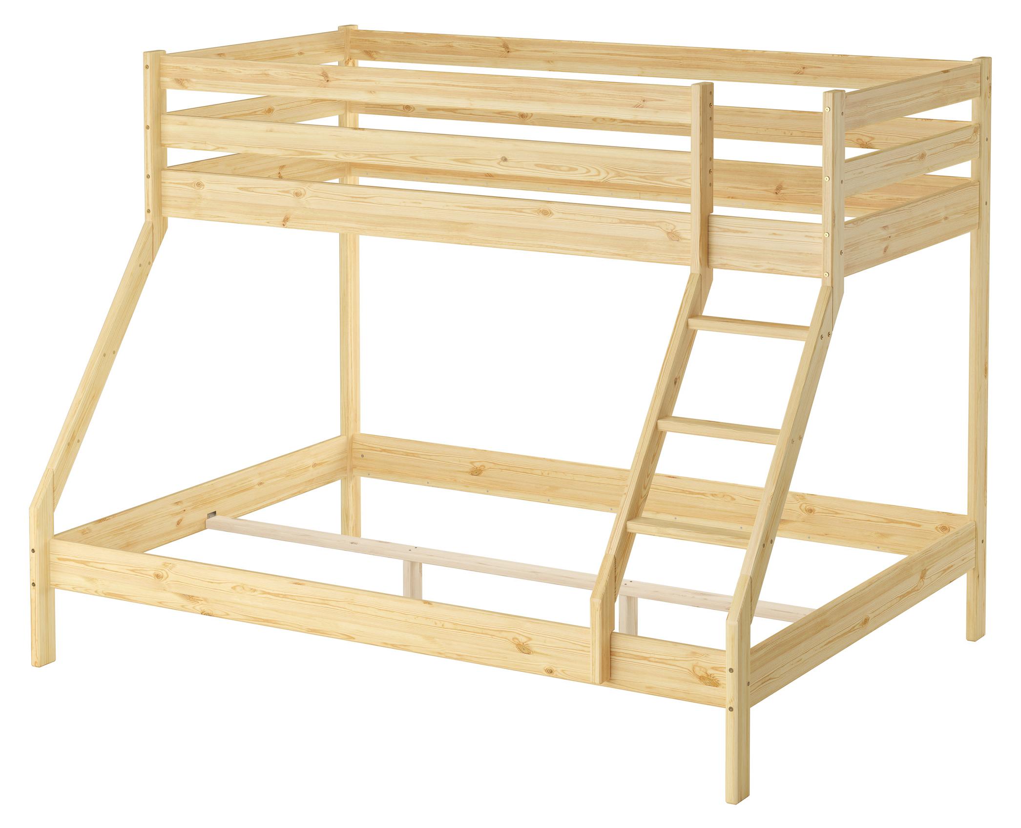 Doppel-Etagenbett 140x200 und 90x200 Erwachsenen-Stockbett Kiefer Zubehör wählbar V-60.19-09-14Rollrost und Matratze inkl.