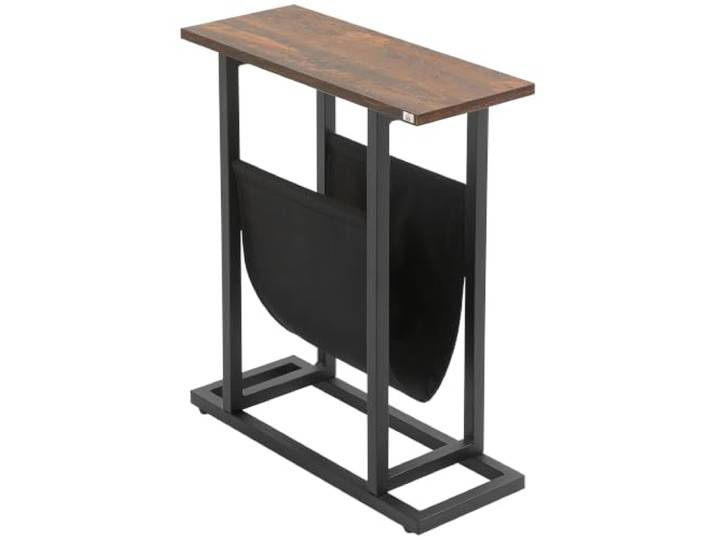 HOMCOM Beistelltisch Nachttisch mit Stofftasche 49x19x55 cm Dunkelbraun Schmaler, Couchtisch mit Stahlrahmen, Wohnzimmertisch, Sofatisch, für Wohnzimmer Schlafzimmer
