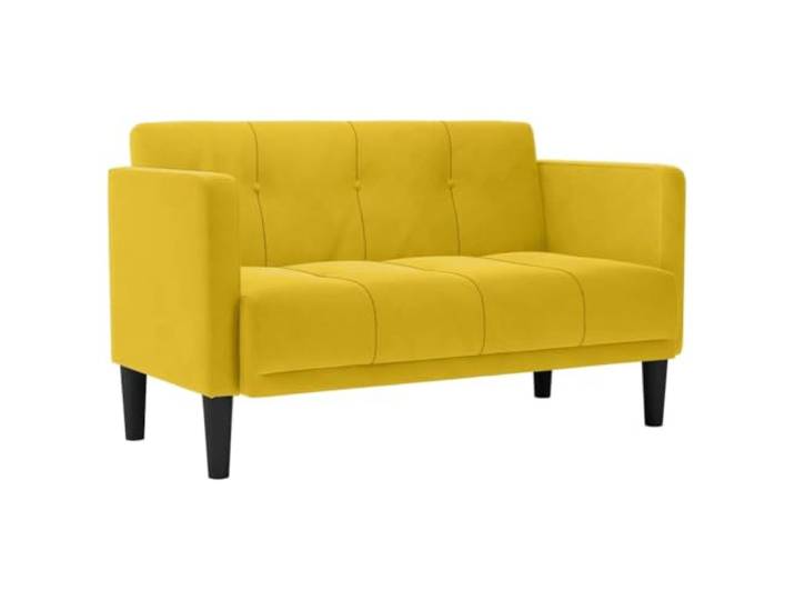 Todiikf Zweisitzer Sofa Samt Gelb 124 cm Polstersofa Couch Klein Kompakte 2-Sitzer Couch aus weichem Samtstoff mit Sperrholz-Armlehnen für Wohnzimmer, Schlafzimmer und Büro.