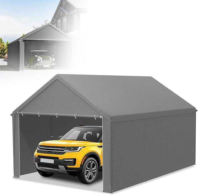 Lagerzelt 3x6 m, Weidezelt Zeltgarage Carport, Autoüberdachung für Außenbereich, als Lagerzelt für Werkzeug, Garten und Fahrzeuge, Grau