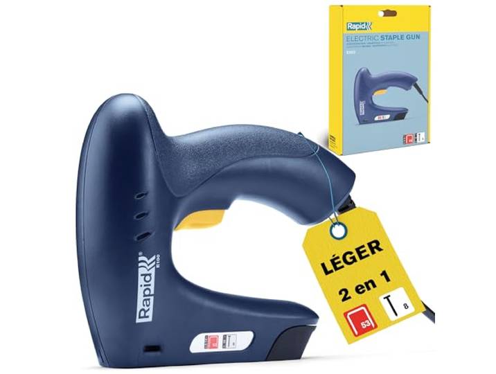 Rapid E100 - Agrafeuse/Cloueuse électrique Conception Légère - Ergonomique - Pour Agrafes n°53 6-14mm et Clous n°8 de 15mm - Emballage carton FSC (5001699)