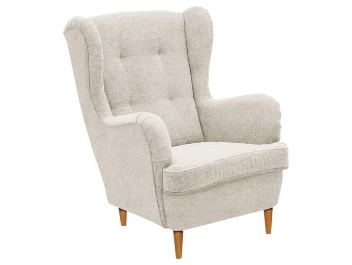 Carryhome Ohrensessel, Creme, Eiche Wotan, Holz, Buche, massiv, 78x102x98 cm, Stoffauswahl, Wohnzimmer, Sessel, Ohrensessel