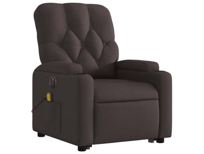 NLQMSU Elektrischer Massagesessel, neigbar, dunkelbraun, Stoff Elektrisches Anheben und Neigen, 6 Massagepunkte, Getränkehalter, Seitentasche, Rahmen aus Holz und Metall, max. 110 kg