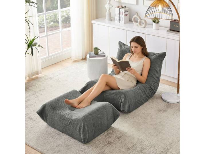 Fauteuil inclinable simple Teddy Velvet avec dossier + repose-pieds canapé loisirs adapté au salon/à la chambre à coucher gris.