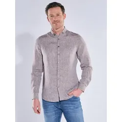 ENGBERS GERMANY Herren Softes Leinenhemd Braun slim fit uni Button Down - L