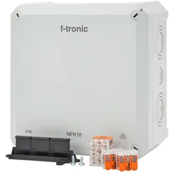 f-tronic 7340231 FR-Abzweigkasten 180x180x93mm, Klemmen 6qmm, Klemmenhalter, IP66, PS, grau, NFK18gr-K6 NFK18grK6