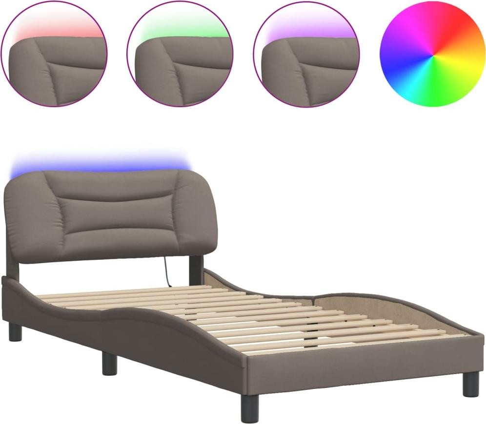 vidaXL Bedframe Hvar met LED-verlichting, taupe, 100x200 cm, gestoffeerd
