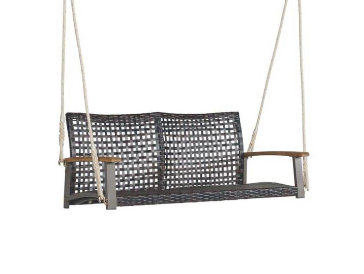 Balançoire de jardin 2 places en rotin synthétique assise suspendue confortable pour terrasse et balcon
