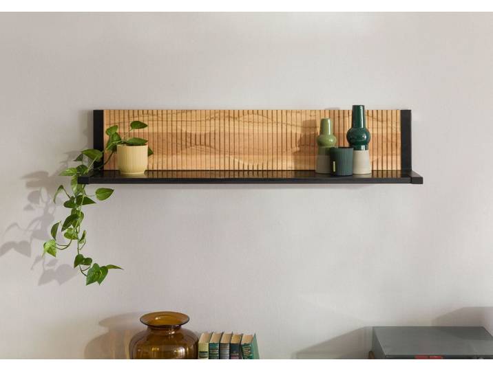 Étagère murale en bois d'Acacia 120x25x25 naturel laqué / marbre noir LONDON #125