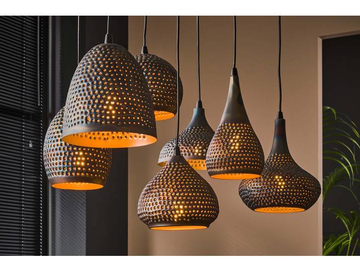 Pendelleuchte Lioris? ? Mit 7 individuellen Lampenschirmen aus Metall in Schwarz-Bronze - Schwarz-Bronze - Luxusbetten24