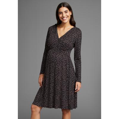 Umstandskleid NEUN MONATE "Viskose-Kleid für Schwangerschaft und Stillzeit", Damen, Gr. 36, N-Gr, schwarz (schwarz, gepunktet), Jersey, Obermaterial: 95% Viskose, 5% Elasthan, bedruckt, gepunktet, weit, Kleider, Stillkleid in fließender Form und mit...