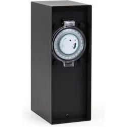Wiltec, Steckdose, Gartensteckdose 2fach Zeitschaltuhr Aussensteckdose IP44 Stahl Timer Steckdose