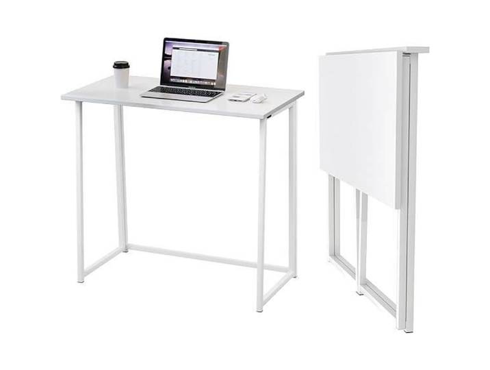 Dripex Bureau pliable Moderne table d'ordinateur en forme de H Armature en métal Blanc Table de travail 80 x 45 x 74 cm